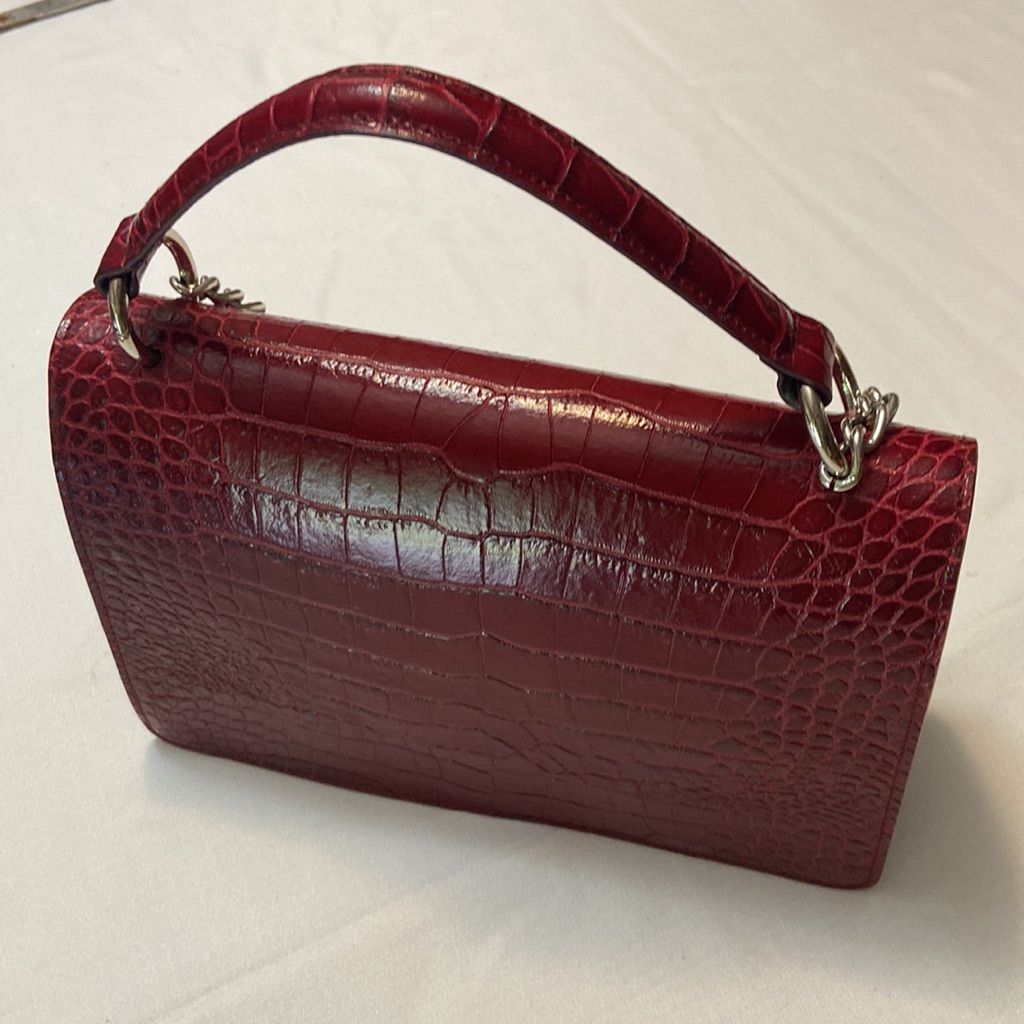 J Peterman By Claudia Leather Burgundy Red Croc Embossed Womens Shoulder Satchel — image 6 of 8